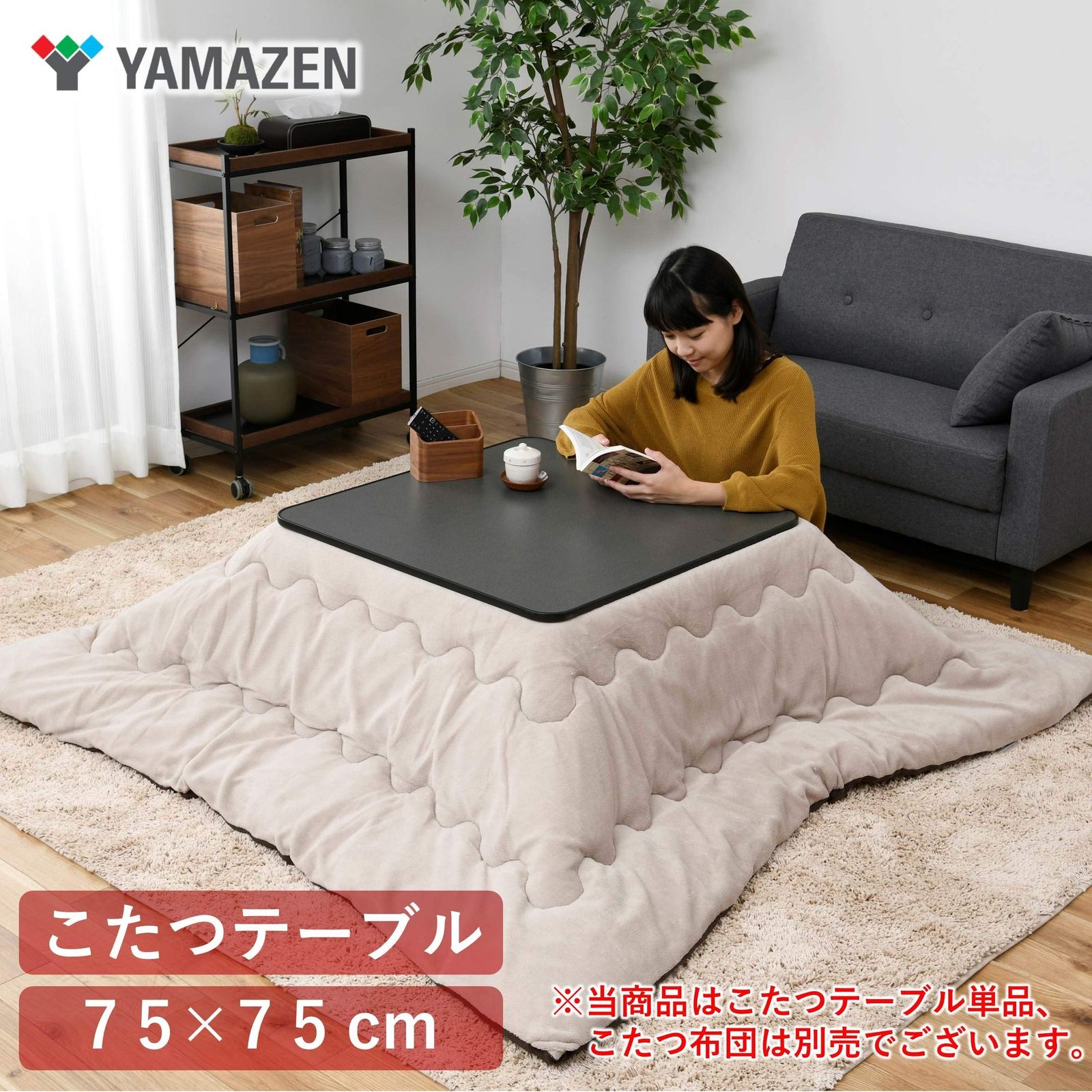 山善 カジュアル こたつ テーブル 75cm 正方形 一人暮らし 天面リバーシブル 中間入切スイッチ ブラック SEU-752 B MARWIL-DEMENAGEMENTS_CH