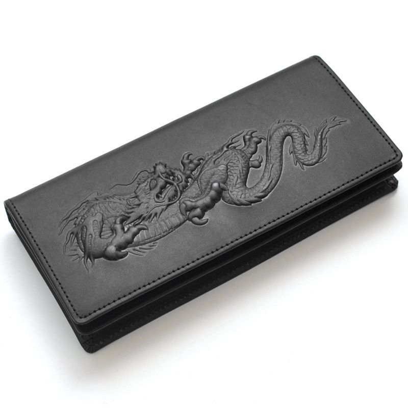 《送料無料＆税込価格》《新品未使用》《数量限定》《特別価格》RED CROW -レッドクロウ-！ヌメ革（牛革）！エンボス加工！シャンタン生地！日本製造！覚醒龍浮き出し加工！縁起担ぎ！シンプルロングウォレット　KR-101　ブラック