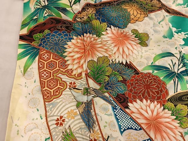 平和屋着物○豪華振袖 駒刺繍 絞り 舞花文 金彩 正絹 逸品 AAAY0281zg