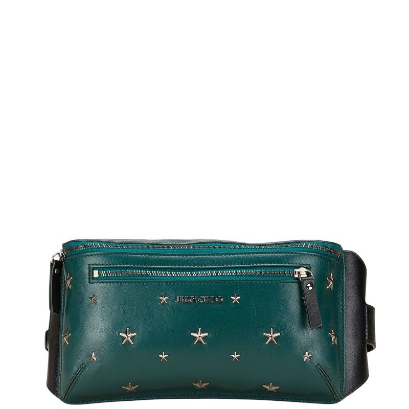 ジミーチュウ スタースタッズ ボディバッグ ウエストバッグ グリーン ブラック レザー レディース JIMMY CHOO 234-32578