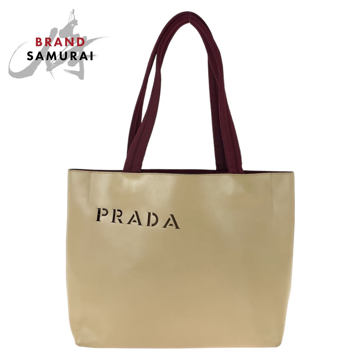 PRADA プラダ ロゴ型抜き ポーチ付き ベージュ ボルドー ワインレッド レザー/スウェード トートバッグ ショルダーバッグ 407231【中古】  - メルカリ