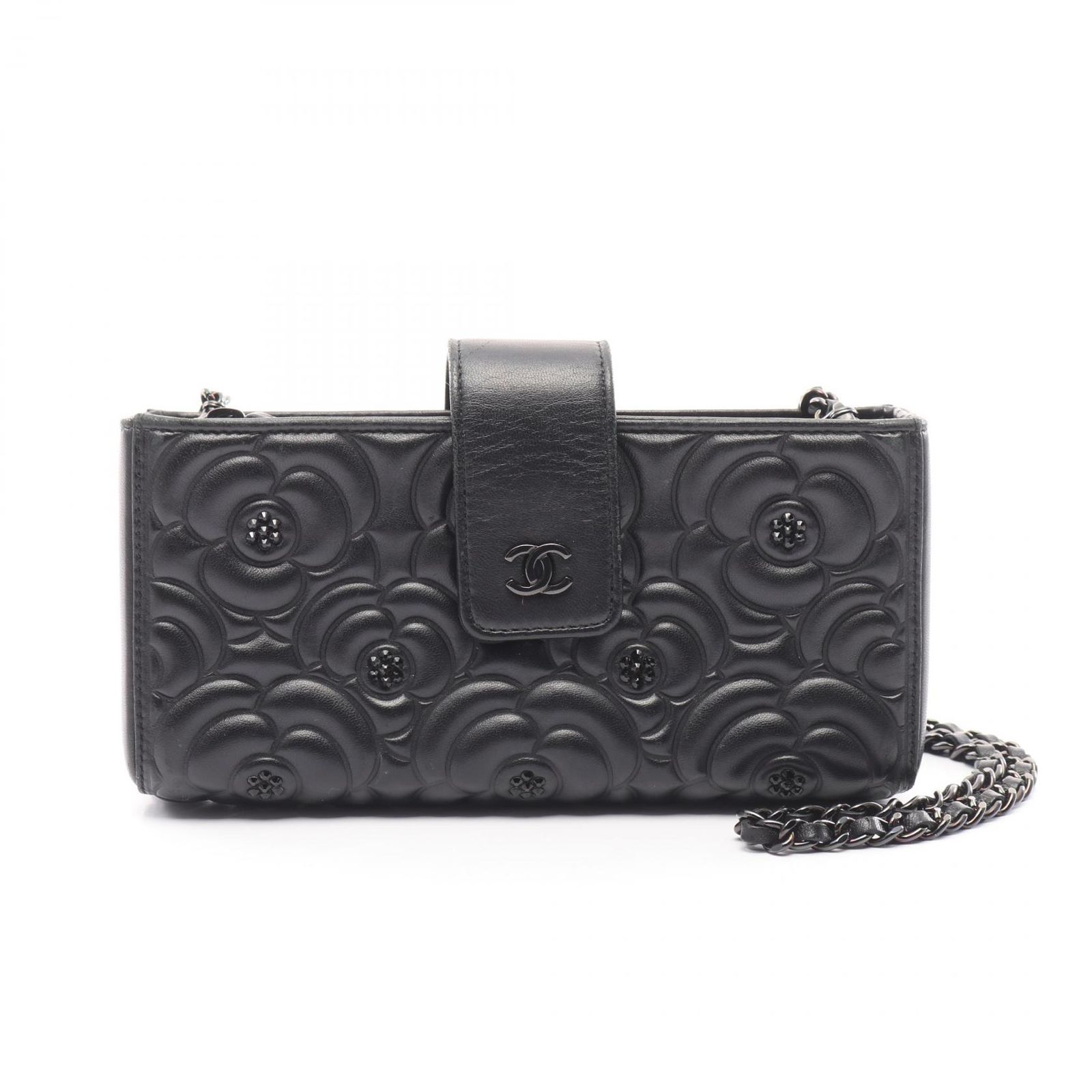 シャネル CHANEL ショルダーバッグ カメリア ブラック ラムスキン 羊革 カメリア フォンショルダー レディース Used A
