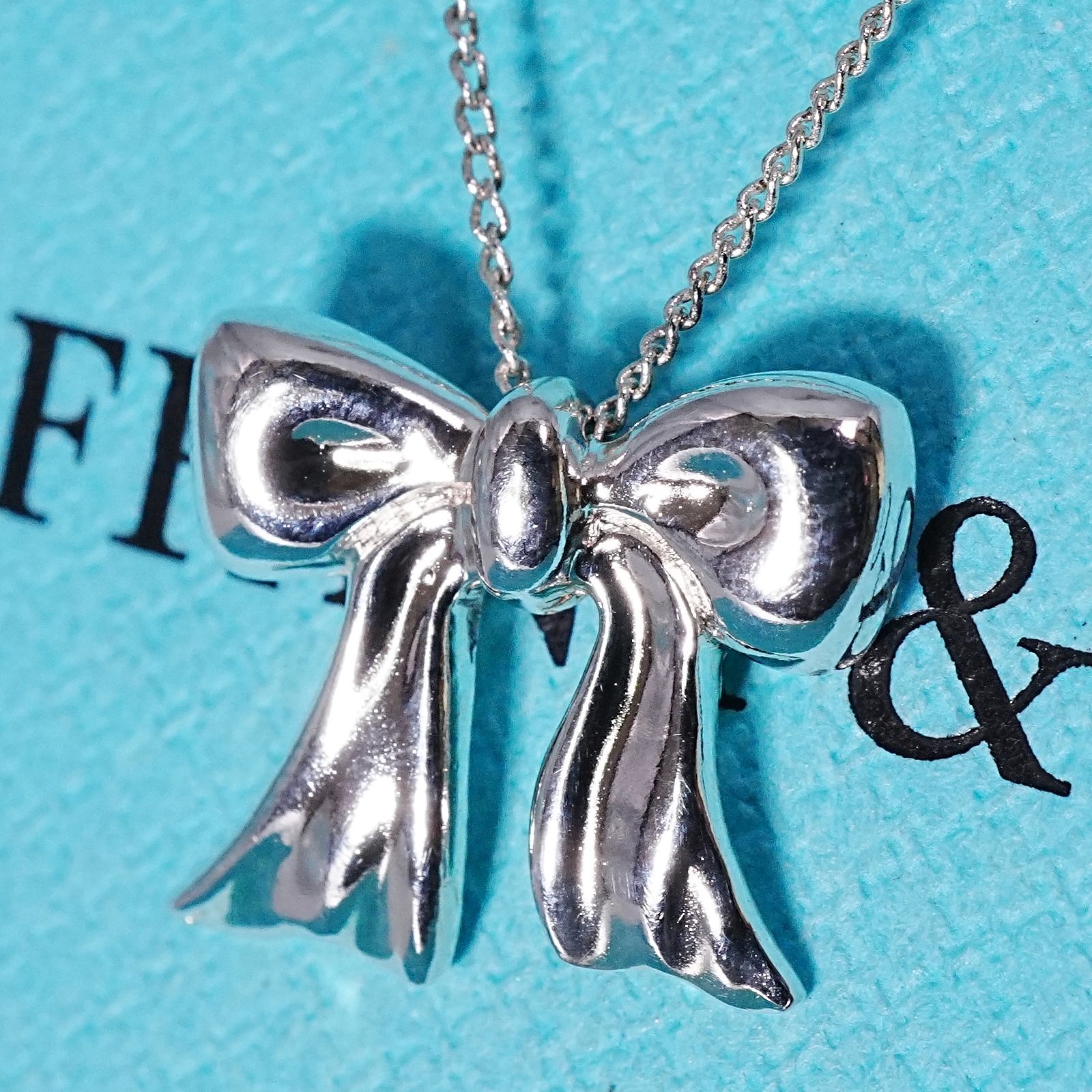 極美品 ティファニー リボン ペンダント ボウ ネックレス/25-654S