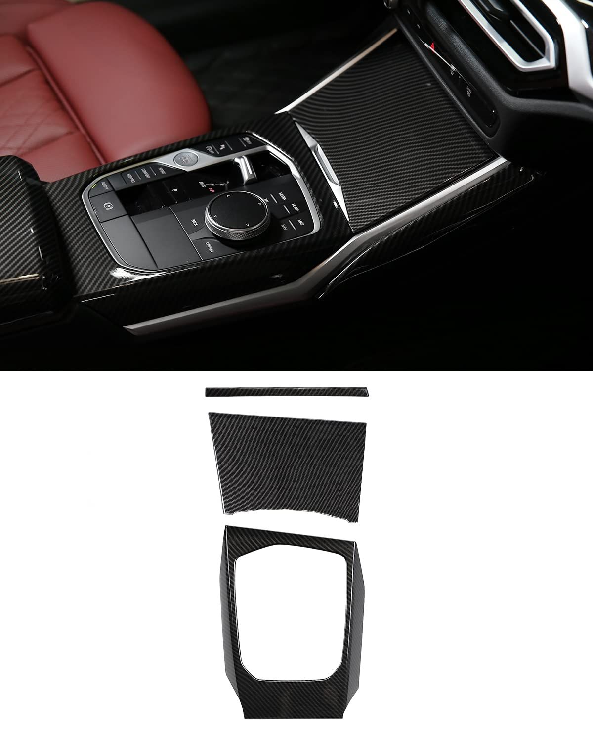 SHSBSCAR カーボンファイバースタイル ギアシフトパネルカバートリム BMW G20、G21、G22、G23、G26 3シリーズ(2020-2022)用 | インナーセンターコンソールアクセサリー [G20 Center shifter panel]