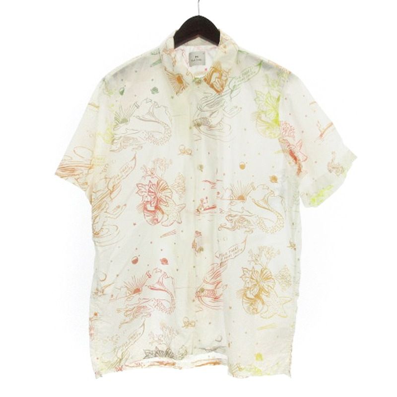 ピーエスポールスミス PS Paul Smith 総柄 シャツ 半袖 ホワイト