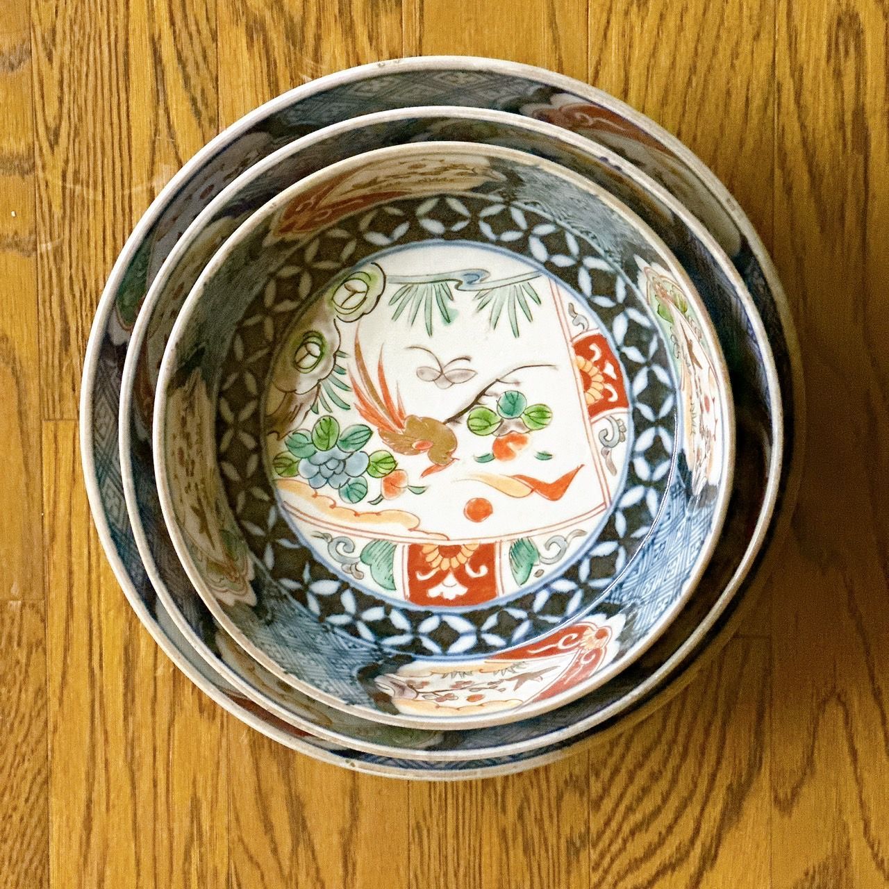 古伊万里 色絵 深鉢 三重鉢 三つ鉢 三つ組鉢 大鉢 3点セット