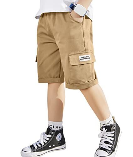 A- カーキ_120 男の子 カーゴパンツ 6分丈 ショートパンツ ジュニア イージーパンツ 子供服 半ズボン カジュアル ハーフパンツ ゆったり コットン 通気性 春夏 通園通学 6色 120-170 (120， A- カー