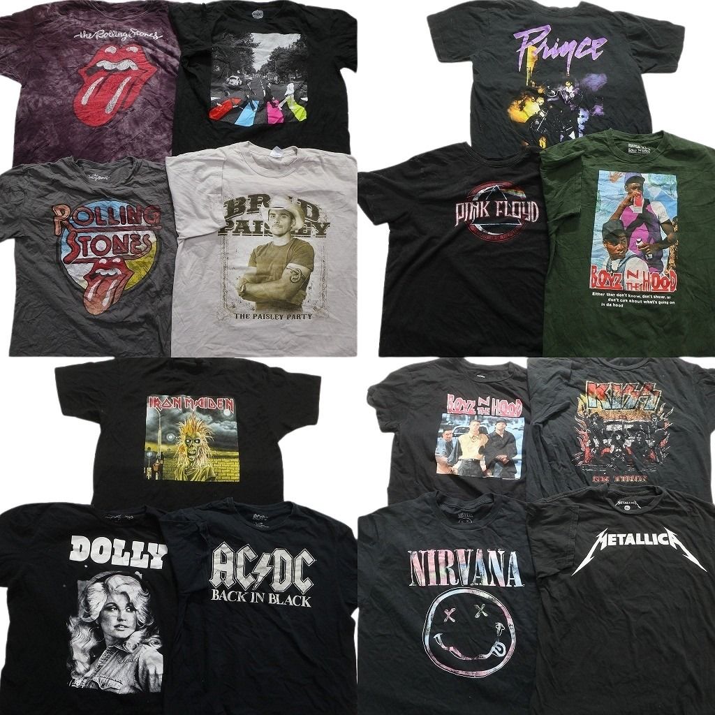 古着卸 まとめ売り 音楽・バンド 半袖Tシャツ 14枚セット (メンズ XL ) ローリングストーンズ ニルヴァーナ ビートルズ 中古 古着 NA6607
