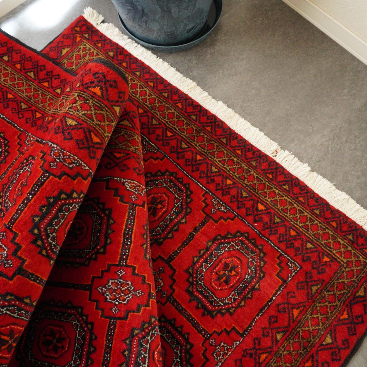ヴィンテージ ペルシャ絨毯 約105×60cm 褪せた赤ベース トルクメン - ラグ