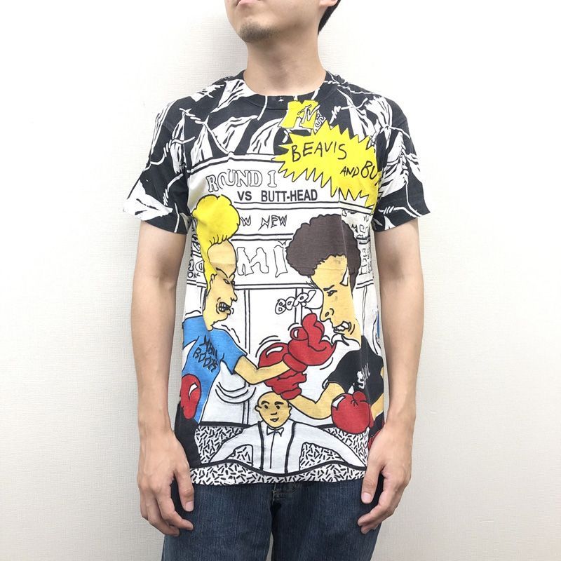 ビーバス アンド バットヘッド Tシャツ 半袖 総柄 BEAVIS AND BUTT 