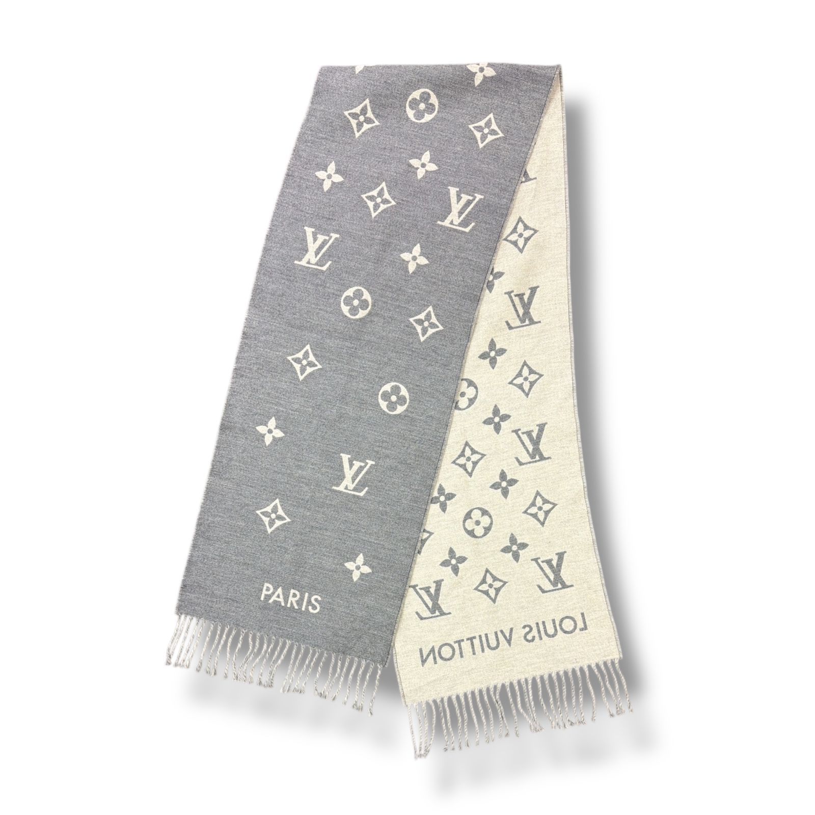正規 LOUIS VUITTON モノグラム ウールマフラー ルイヴィトン M79225 グレー 425M5