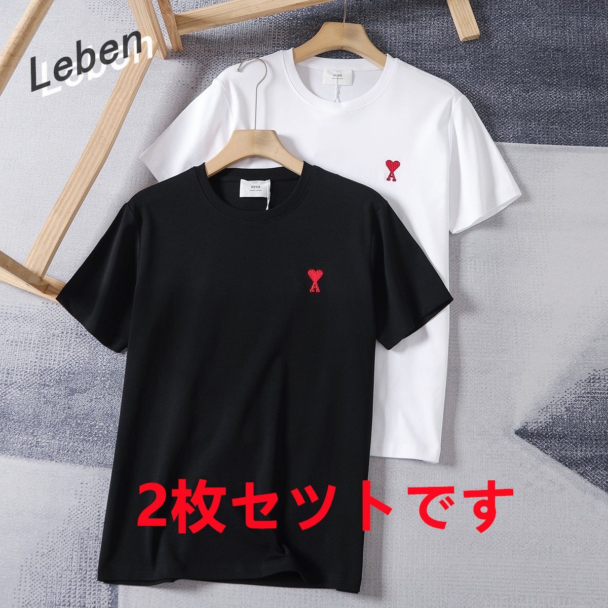 ami - アミパリスAmi paris白半袖Tシャツ赤ハート刺繍ロゴマーク