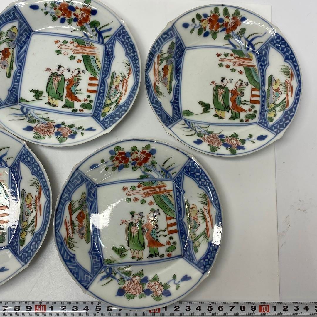 中国古玩　南京赤絵人物画　中皿5枚　直径14.9cm 東H6-0328①タエサ 中国古玩 南京赤絵人物画 中皿5枚 直径14.9cm 東H6-0328①タエサ