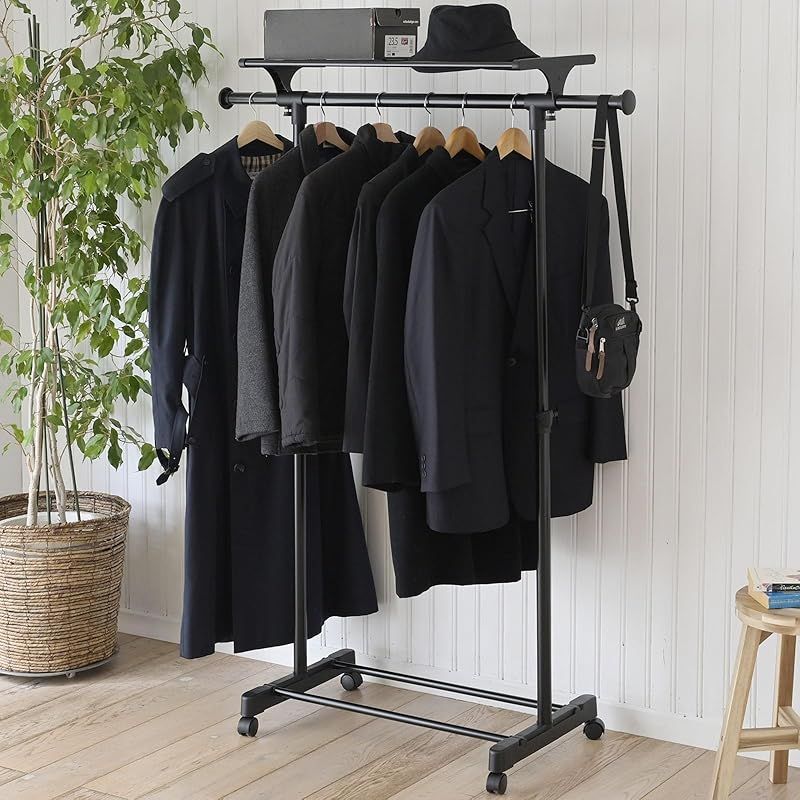 山善] ハンガーラック キャスター付き 幅80-132×奥行43×高さ95.5-158.5