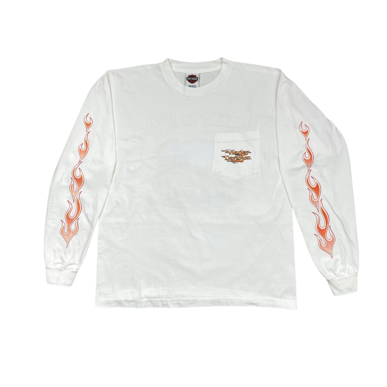 00s ハーレーダビッドソン グランドキャニオン 2002 フレーム ファイヤー スリーブ 長袖 Tシャツ 白 サイズ L アメリカ製