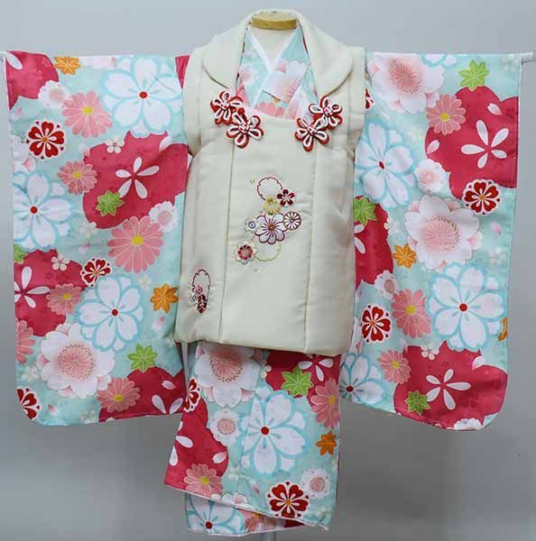 七五三 三歳 女児 被布着物フルセット 被布に刺繍入り 半衿足袋付き 花ひめ 合繊 新品（株）安田屋 京美 七五三 着物 3歳 女の子 被布セット 京都花ひめ 濃淡ピンク着物
