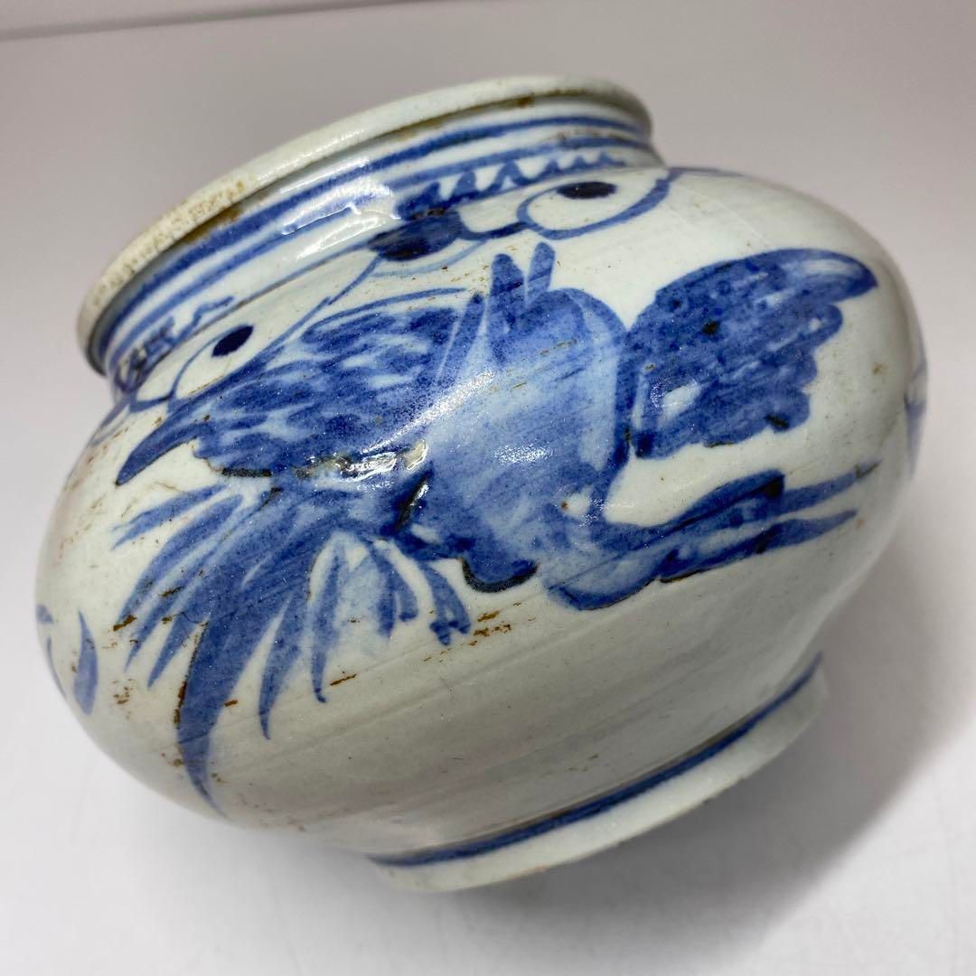 ・李朝　染付青華つぼ　タエサ　木箱付　東さ5-0809③ 李朝 染付青華つぼ タエサ 木箱付 東さ5-0809③ - メルカリ