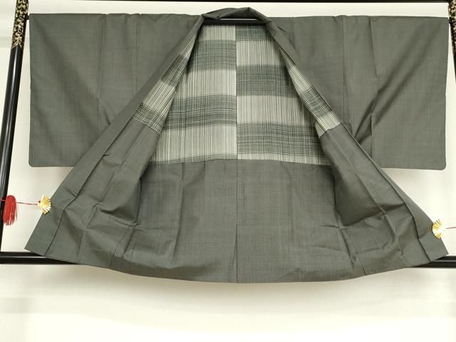 平和屋着物○男性 紬 アンサンブル 色無地 百入茶色 正絹 逸品