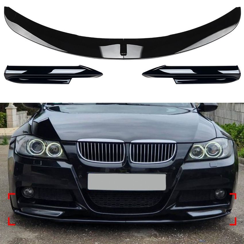 BMW 3シリーズ E90|E91 前期 M-Tech 2005-2008 フロントリップ＆コーナーセット PP製 カーボン調|ピアノブラックzyt518