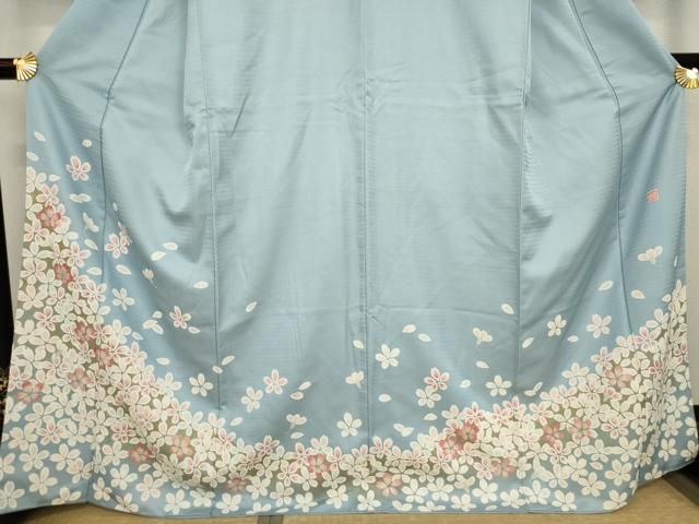 平和屋着物▼東京手描友禅　加納知之　訪問着　舞桜　金彩　正絹　逸品　AAAY1185ck 平和屋着物▽東京手描友禅 加納知之 訪問着 舞桜 金彩 正絹 逸品