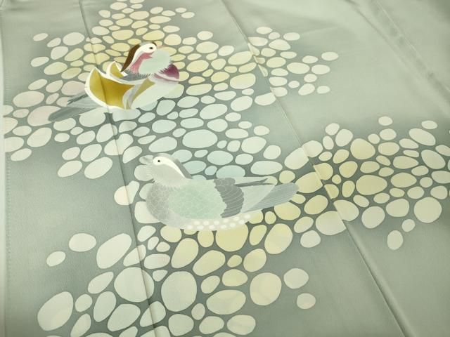 平和屋本店□極上 人間国宝・羽田登喜男 色留訪問着 鴛鴦 紫草 秘色色