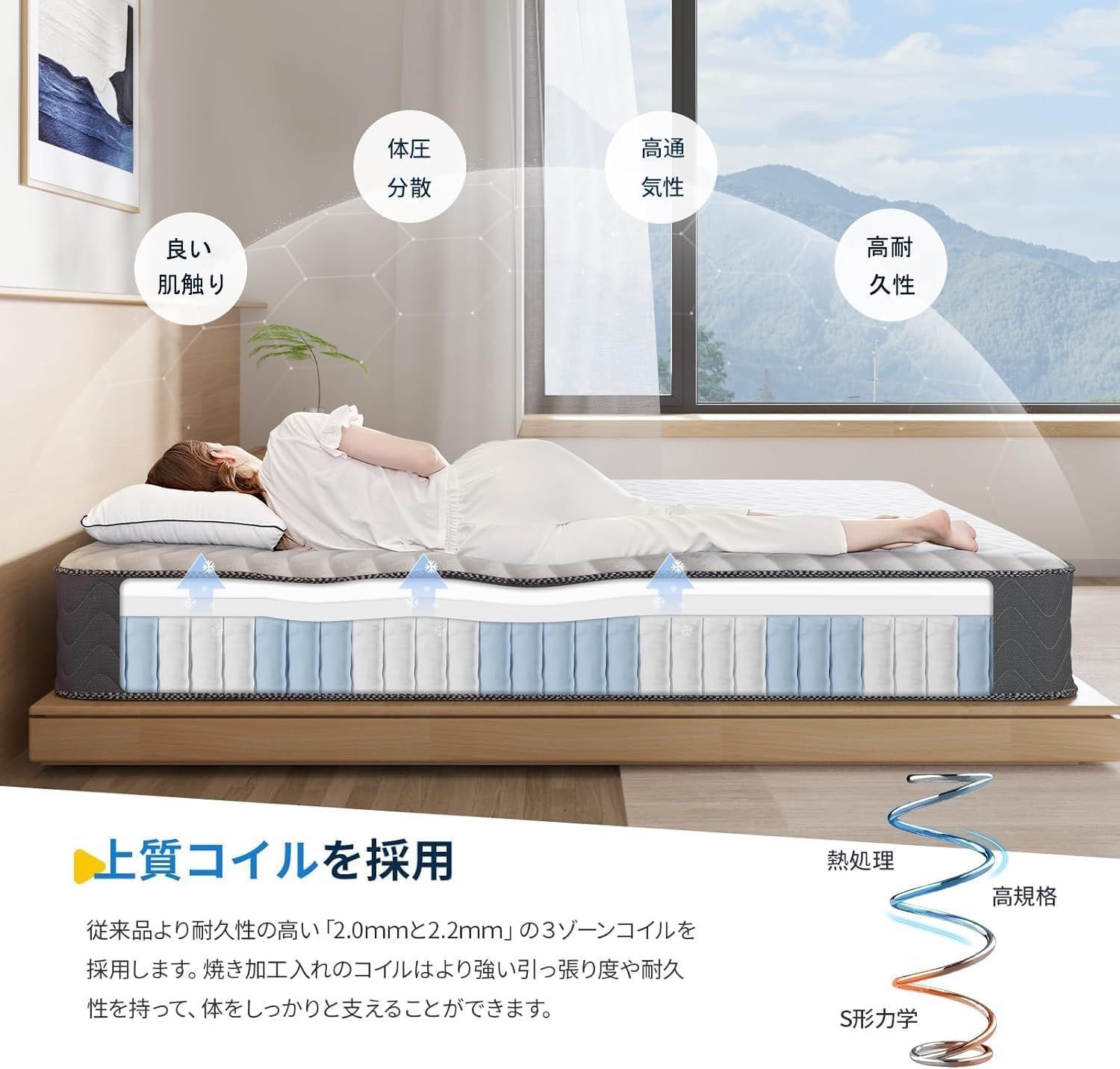 新品 マットレス シングル ポケットコイル 高反発 極厚22CM 寝違え ベッド