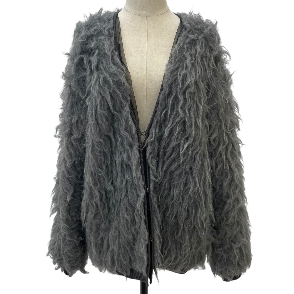 24AW ESTNATION エストネーション ウールブレンド ファーチュールリバーシブルニットコート サイズF グレー レディース 古着