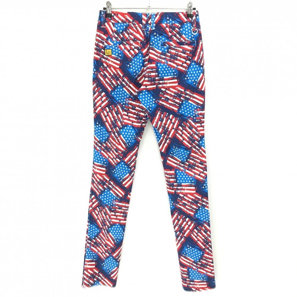 ラウドマウス パンツ レッド×ライトブルー×白 星条旗柄 ストレッチ メンズ S ゴルフウェア LOUDMOUTH