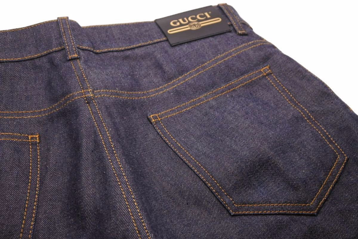 極美品 GUCCI グッチ GG 折り返し付き デニムパンツ ダークブルー 現行