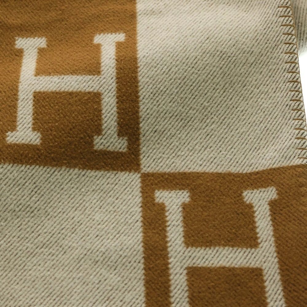 HERMES エルメス UK製 プレード アヴァロンIII ウールカシミヤ ブランケット ブラウン