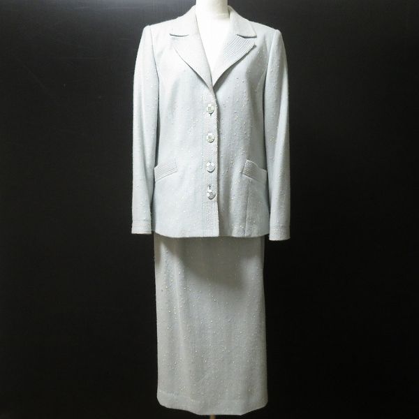 wnc スズキノリオ Norio Suzuki スカートスーツ セットアップ 水色 マルチ ステッチ ドット オートクチュール レディース 965649