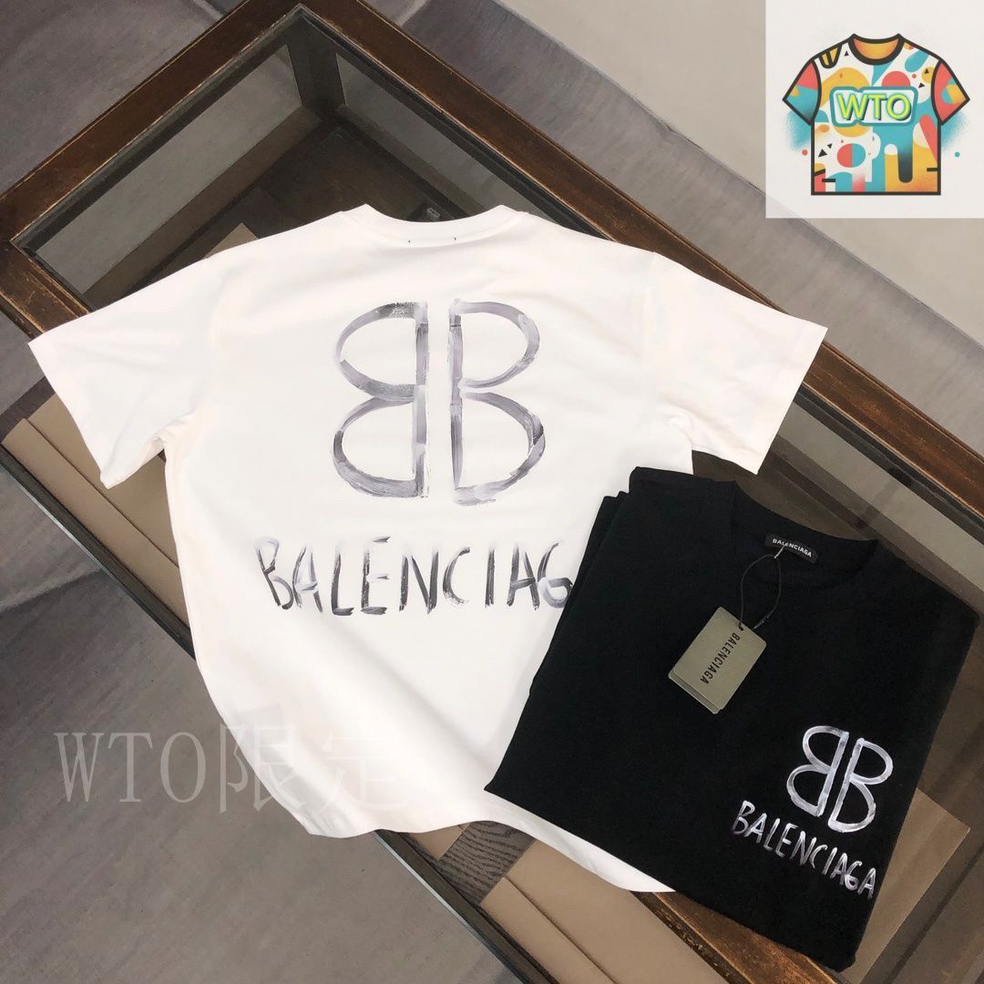 BALENCIAGA アイコン デザイン コットン Tシャツ シンプル ロゴ ☆2024年新作☆バレンシアガ スーパーコピー Tシャツ BBロゴ