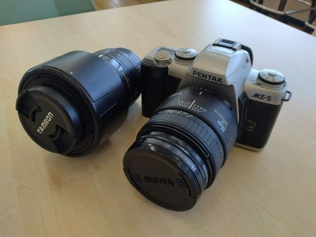 [정크] 펜탁스 MZ-5 필름 SLR 카메라 시그마 28mm F1.8 탐론 SP AF 90mm F2.8 매크로 렌즈 2개 세트