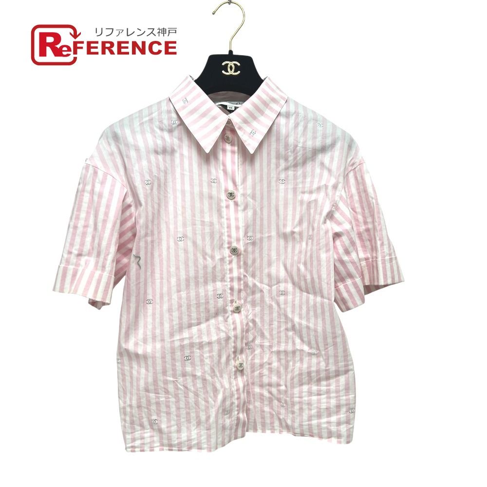 CHANEL シャネル 半袖シャツ ココビーチ ストライプ P76220 コットン ピンク