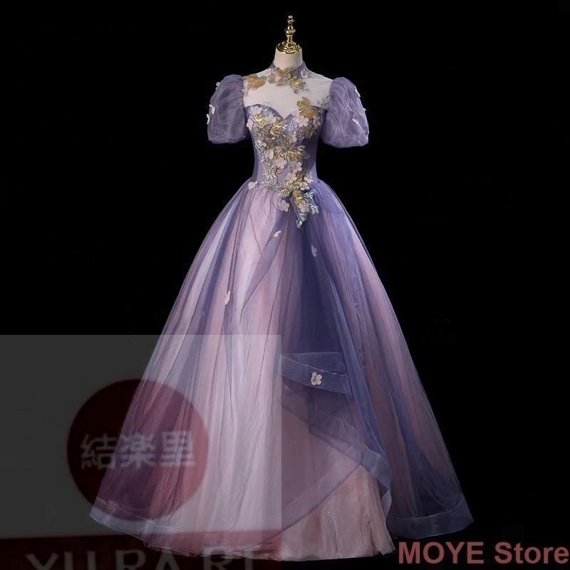 カラードレス プリンセスライン ロングドレス ブルー オフショルダー