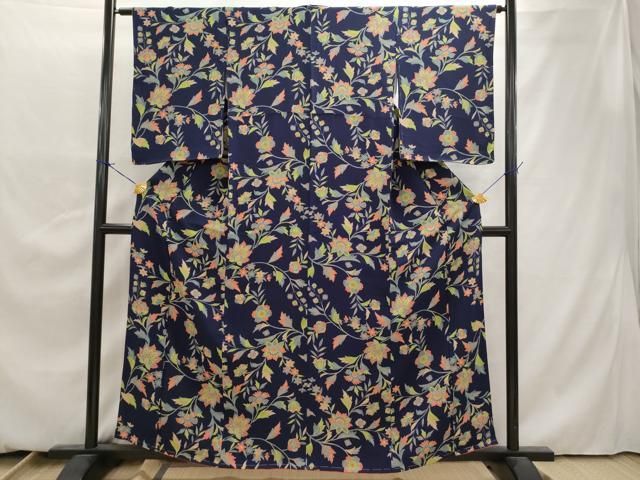 平和屋着物□上質な小紋 更紗花鳥文 黒地 正絹 逸品 AAAY3501mf