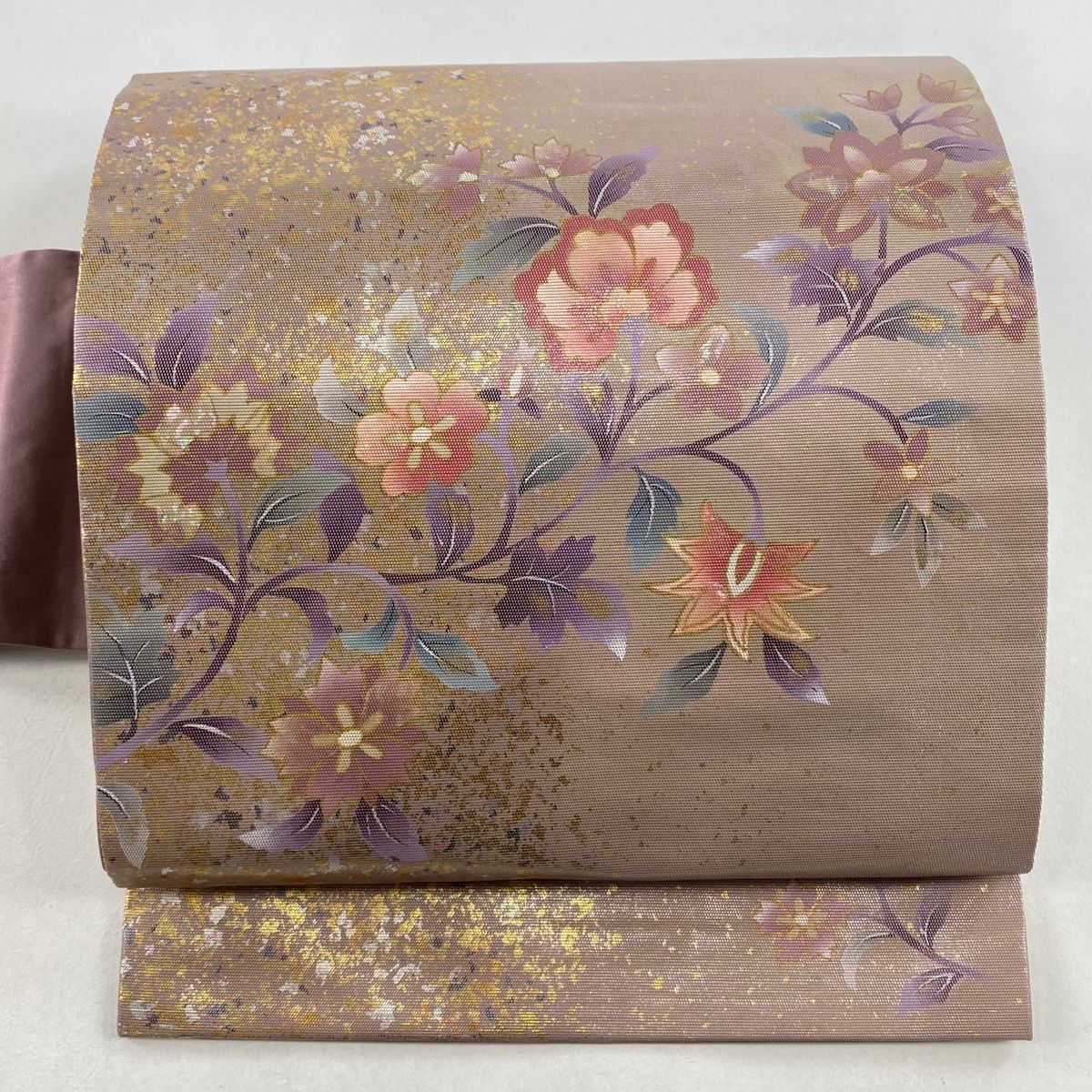 名古屋帯 秀品 枝花 箔 金銀彩 薄紫 正絹