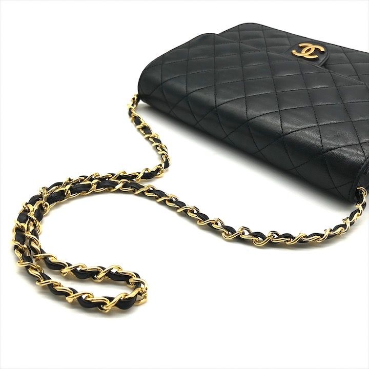 美品 CHANEL シャネル ココマーク プッシュロック ラムスキン チェーン  