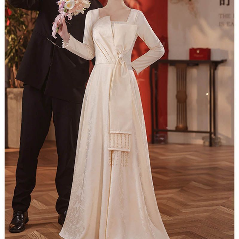 leja チャイナ ドレス 透け感チャイナトップス付きロング丈