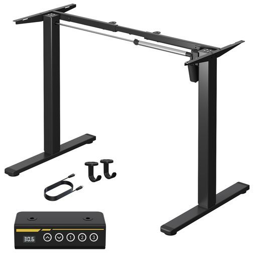 電動昇降デスク昇降式デスク脚のみ高さ調整70cm~118cmスタンディングデスクゲーミングデスクメモリ機能|フック|ロック なキャスターサイレントモーター シングルモーターブラック
