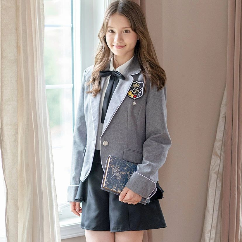 【グレー×黒】ガールズぺプラムパンツスーツ6点セット キッズ キャサリンコテージ TAK