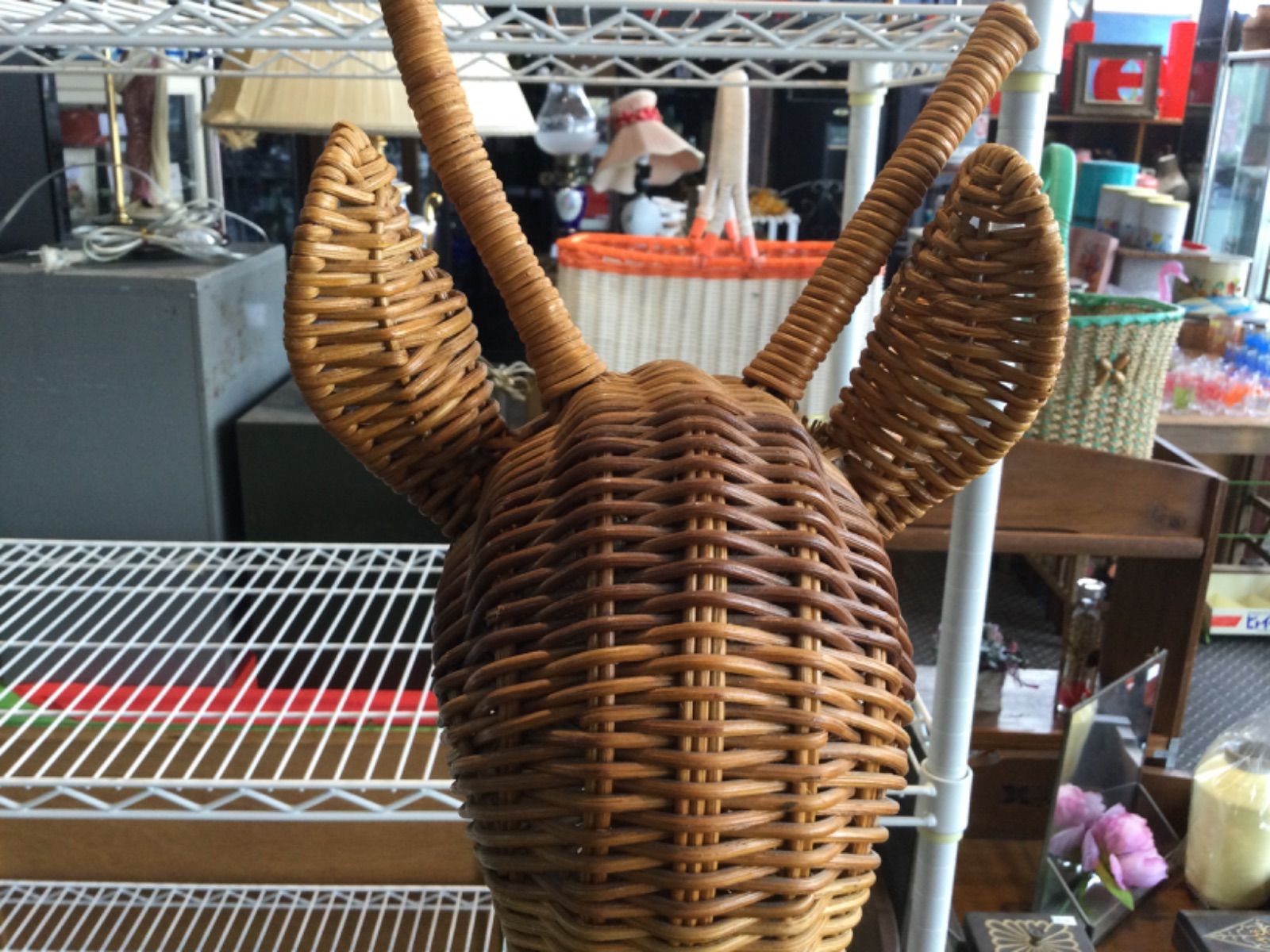 ビンテージ キリンプランタースタンド ラタン ガーデニング か