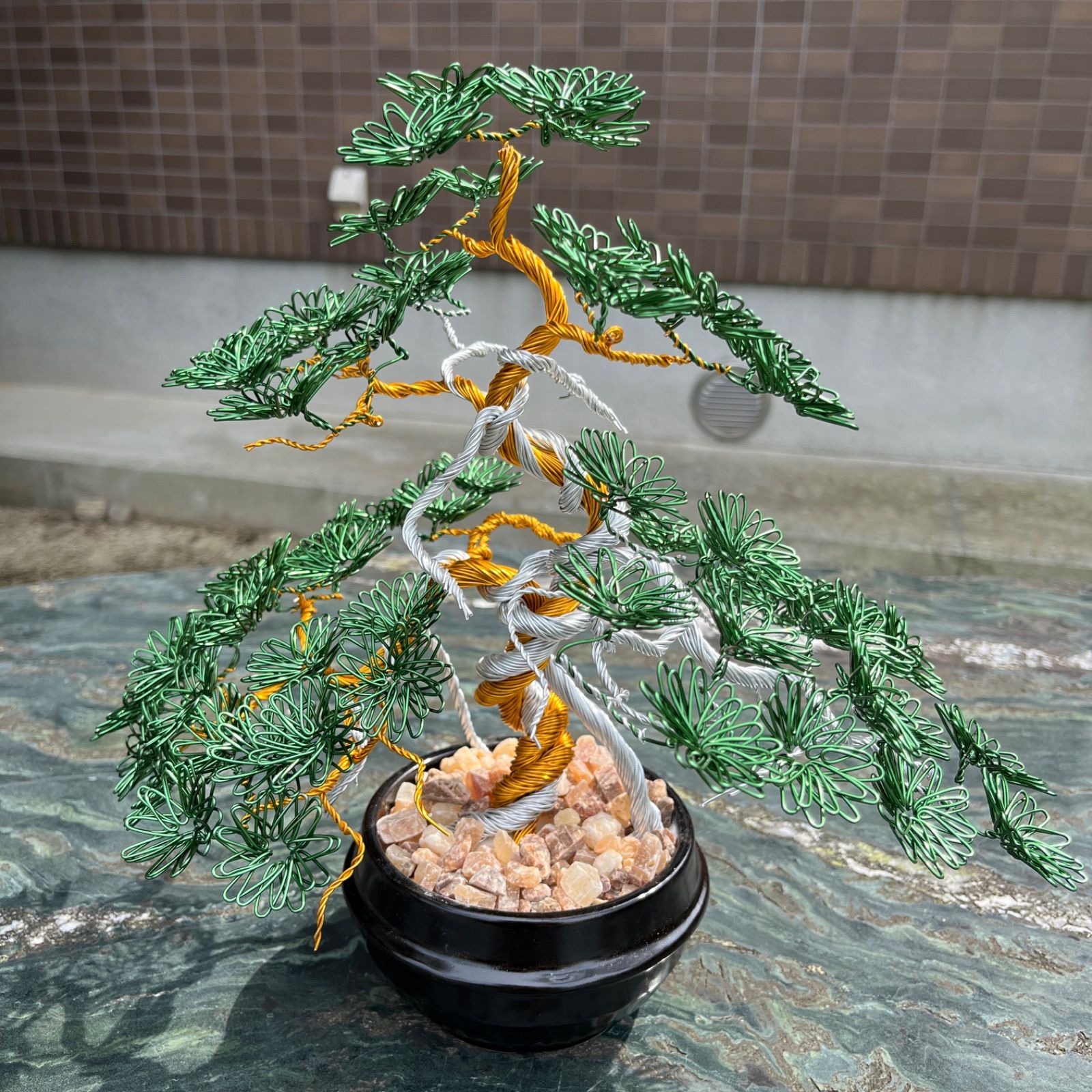 ワイヤーアート 盆栽 五葉松風 鉢付き wire art bonsai Pentapyhlla