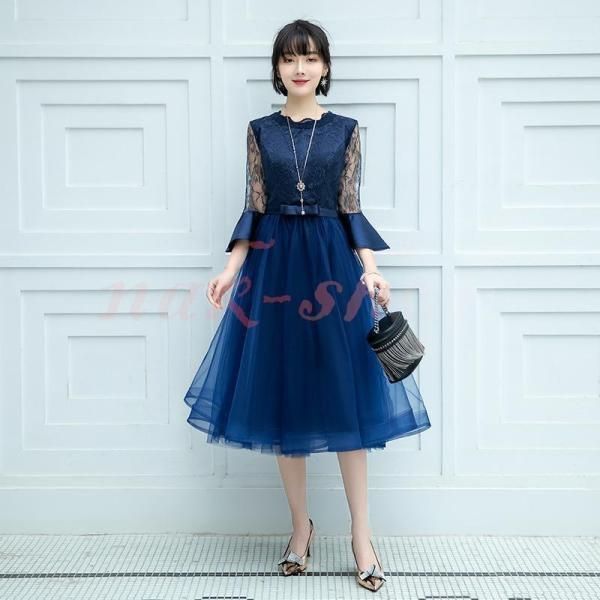 パーティードレス 結婚式 服装 ドレス ワンピース 20代 10代 30代 nakフォーマルドレス 50代 女性 冬 赤 お呼ばれ 母親 親族 袖あり フォーマルワンピース