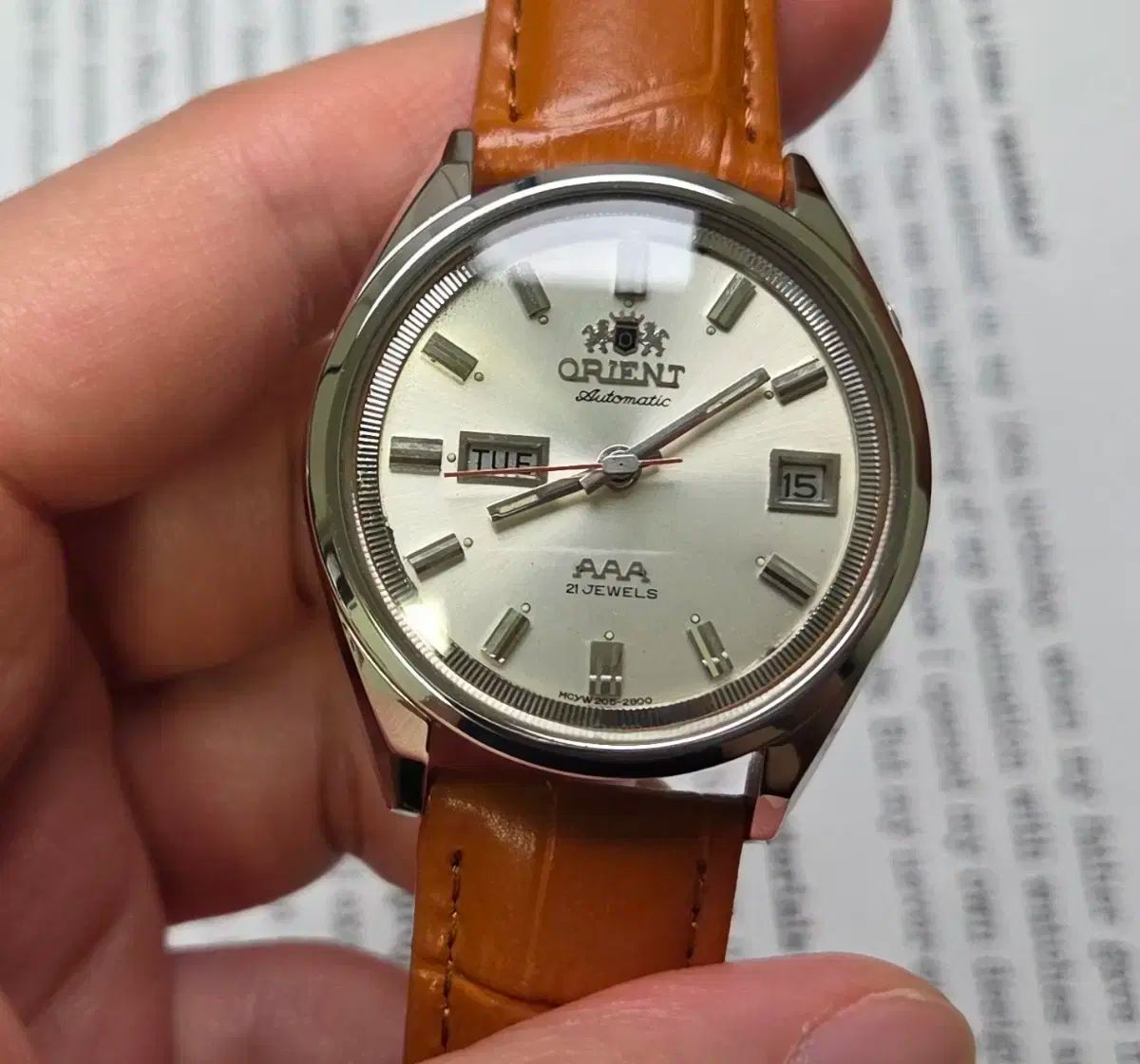 ヴィンテージ ORIENT オリエント トリプル A デイデイト オリジナル シルバーエディション レッドセカンドハンド オートマティック