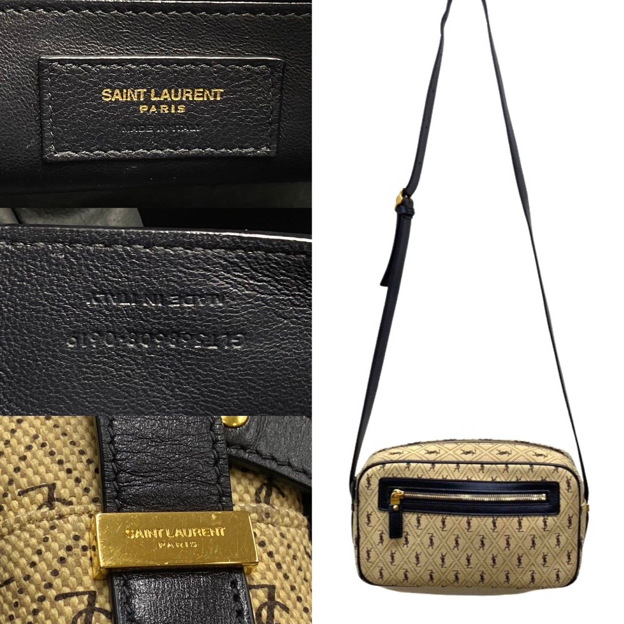 極 美品 袋付 SAINT LAURENT PARIS サンローランパリ YSL ロゴ 総柄