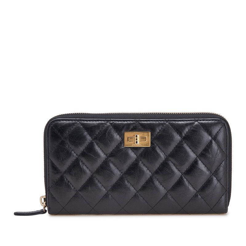 シャネル 2.55 マトラッセ ラウンドファスナー 長財布 ブラック レザー レディース CHANEL 1-0231011
