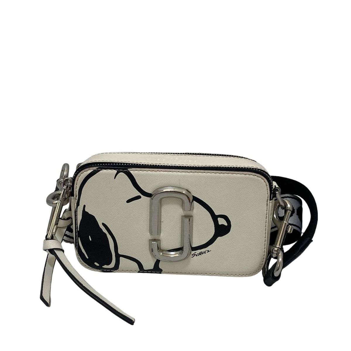 MARC JACOBS マークジェイコブス ショルダーバッグ ザ スナップショット 白×黒 SNOOPY|ストラップ着脱可|PEANUTSコラボ レザー