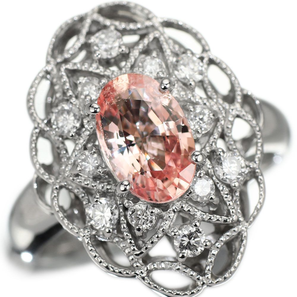 天然パパラチアサファイア 天然ダイヤモンドリング プラチナ900 マダガスカル産 天然パパラチアサファイア 天然ダイヤモンドリング プラチナ900