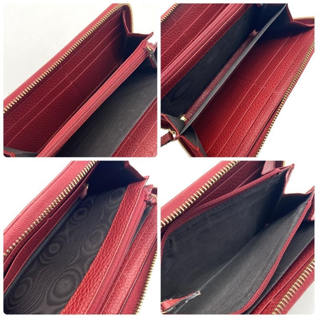 ✨極美品✨GUCCI 　マーモント　長財布　ラウンドファスナー　シボ革　レッド ✨極美品✨GUCCI マーモント 長財布 ラウンドファスナー シボ革